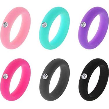 Imagem de Onwon 6 anéis de casamento de silicone com strass para mulheres e homens (tamanho 17)