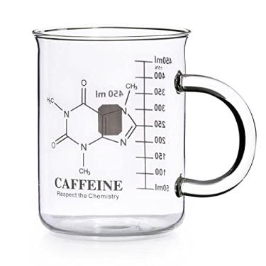 Imagem de Caneca de cafeína, molécula de cafeína - Caneca de química Canecas de vidro borossilicato de 473 ml com alça e medição para café, latte, chá ou bebida quente e fria - Caneca de chá e café