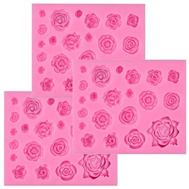 Imagem de Tosnail Pacote com 3 21 moldes de flores de rosa para bolos de casamento, bolo, decoração de biscoito e cupcake, argila de polímero, resina, cera de sabonete