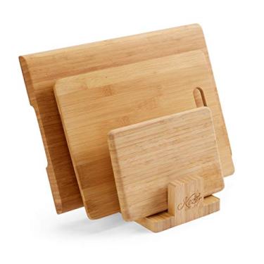 Imagem de Organizador de tábuas de corte de bambu natural organizador de armário para tábua de corte, prato, utensílios, prato, tampa de panela, livros de culinária, suporte de livro por: Kozy Kitchen