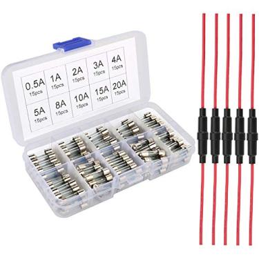 Imagem de Gebildet 5 Peças 5x20mm Agc Porta-Fusível Tipo Parafuso em Linha Com Fio 16Awg + 150 Peças 5x20mm Fusíveis de Vidro de Queima Rápida Fusíveis de Tubo de Vidro de Carro de Queima Rápida Kit Sortido