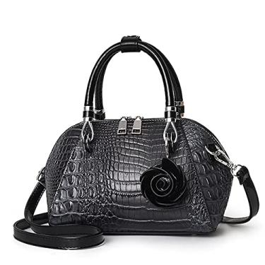 Imagem de Bolsa de mão feminina com alça superior de crocodilo médio bolsas transversais femininas retrô com zíper, Cinza