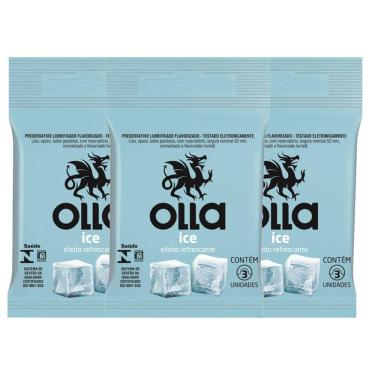Imagem de Kit com 3 Preservativo Olla Lubrificado Ice c/ 3 unidades