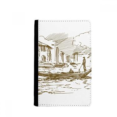 Imagem de Porta-passaporte paisagem rio barco marco esboço porta-passaporte notecase burse capa carteira porta-cartão, Multicolor