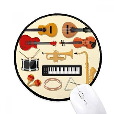 Imagem de DIYthinker Mouse pad de piano elétrico trombone guitarra música desktop escritório tapete redondo para computador