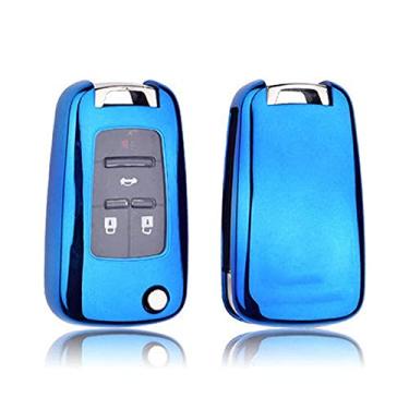 Imagem de YJADHU Capa de chave de TPU macio proteção total, apto para Chevrolet Buick Cruze Aveo Trax Opel Astra Corsa Meriva Zafira Antara J, azul