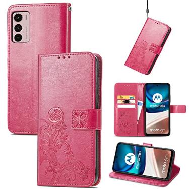 Imagem de Capas de telefone de negócios da moda compatíveis com Motorola Moto G42 G 42 Capa de couro com slots magnéticos para cartão clipe de carteira capa de telefone à prova de choque (rosa vermelha, Motorola Moto G42)
