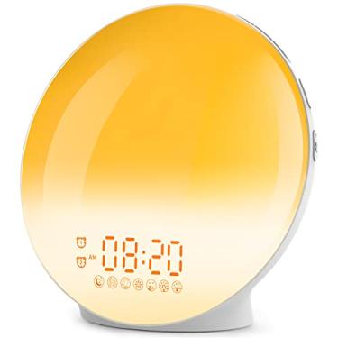 Imagem de Relógio de Alarme Com Simulação do Nascer e Pôr do Sol, Alarmes Duplos, Rádio FM, 7 Sons Naturais, Soneca, Luz Noturna de 7 Cores, Alarme Digital