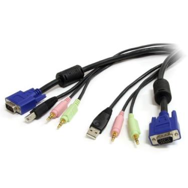 Imagem de StarTech.com Cabo KVM USB VGA KVM de 3 metros 4 em 1 com áudio e microfone – Cabo VGA KVM – Cabo USB KVM – Cabo Switch KVM (USBVGA4N1A10), Preto