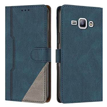Imagem de Hee Hee Smile Capa carteira com alça de pulso para Samsung Galaxy J1 Premium PU couro bolsa magnética com zíper bolso com compartimentos para cartão azul