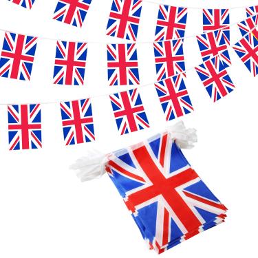 Imagem de ANLEY Bandeiras de galhardete de cordas do Reino Unido - Reino Unido Bandeira Eventos patrióticos British Union Jack Decoração Bares esportivos - 33 pés 38 bandeiras