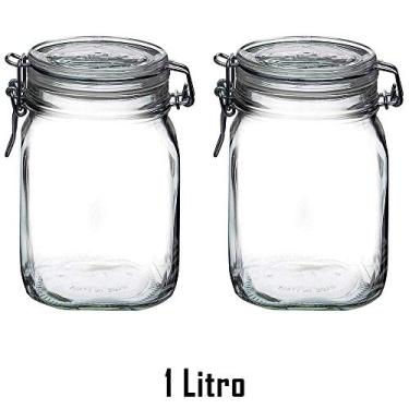 Imagem de 2 Potes hermético para mantimentos 1 Litro (1000ml) Fido Rocco Bormioli de vidro transparente com tampa