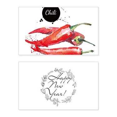 Imagem de Cartão de felicitações Chili Vegetable Tasty Healthy Watercolor New Year Festival Bless Message Present