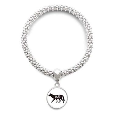 Imagem de DIYthinker Pulseira de lobo preto e branco com pingente de prata de animal pulseira ajustável