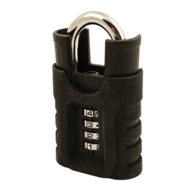 Imagem de FJM Security SX-975 Cadeado com combinação de 4 dígitos com capa protetora de silicone e acabamento preto