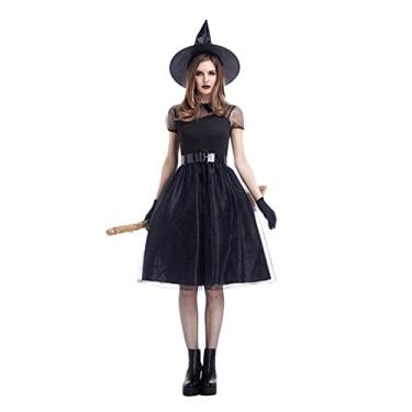 Fantasia Bruxa Moderna Luxo de Halloween Com Chapéu (Roxo, G 44-46