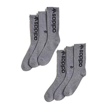 Imagem de Meias esportivas masculinas Adidas com absorção de umidade, acolchoadas, pacote com 6/6 pares (tamanho do calçado 36-44) (cinza/preta)