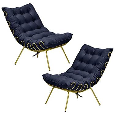 Imagem de Kit 2 Poltronas Decorativas Sala de Estar Abel Base de Ferro Dourada Veludo Azul - Gran Belo