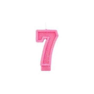 Imagem de Vela Aniversário Glitter Basic Rosa Número 7 - 01 Unid - Silverfestas
