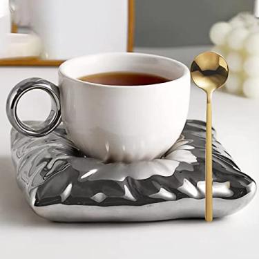 Imagem de Azoiikwd Novidade canecas de café, caneca de travesseiro copo de cerâmica com travesseiro caneca porta-copos casal criativo xícara de café xícaras de chá pires caixa conjunto de bebidas (branco)