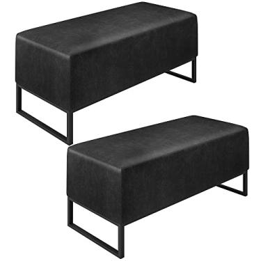 Imagem de Kit 02 Puff Decorativo Sala Estar Cléo W01 Base de Ferro 90cm Couríssimo Preto Brilho - Lyam Decor