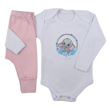 Imagem de Conjunto Body Manga Longa Bordado Elefantinho e Calça Suedine Mijão Culote - Roupa Bebê-Masculino