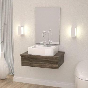 Imagem de Conjunto Bancada para Banheiro com Cuba Aria RT41 e Espelheira 601w Metrópole Compace Carvalho Dark