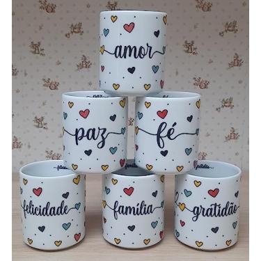 Imagem de Jogo 6 copos 300ml Frases Motivacionais - Kit Porcelana