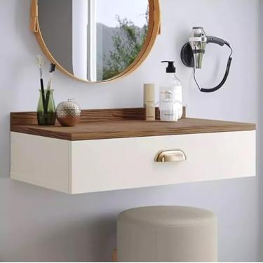 Imagem de Penteadeira Suspensa Camarim Gloss com 1 Gaveta e com Puxador Concha OffWhite/Freijó