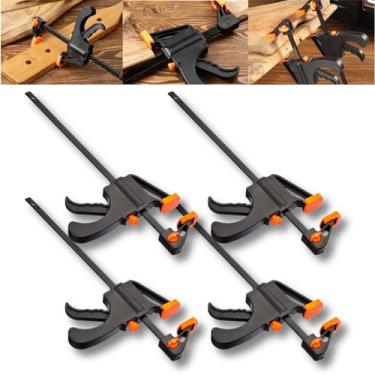 Imagem de Kit 4 Grampo Sargento Aperto Rápido P/Marceneiro Quick-Grip 200x45x315mm P/Fixação de Peças Móveis Madeira e Compensados Pressão Reforçado Marcenaria Alicate Multiuso Presilha Garra Pinça 315mm