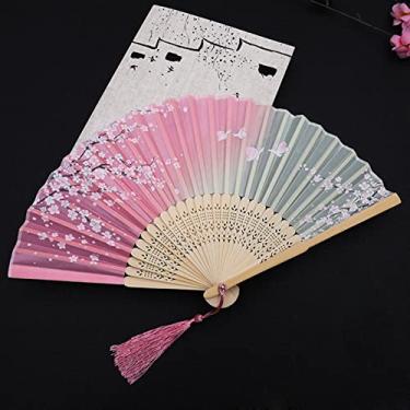 Imagem de Leque dobrável estilo vintage ventilador dobrável de seda padrão japonês chinês arte artesanato presente decoração de casa ornamentos ventilador de mão dança acessórios decorativos feitos à mão (cor: 25)