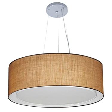 Imagem de Lustre Pendente Cilíndrico Duplo Cúpula Tecido 60x25 cm, Vivare Iluminação, Pendente4125 LP, Palha, Grande