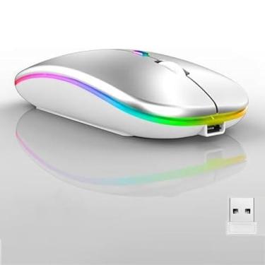 Imagem de Mouse Bluetooth sem fio, modo duplo, recarregável, silencioso, fino para laptop, portátil (BT5.2 + receptor USB), mouse de computador de modo duplo, para laptop, computador de mesa, tablet iPad,