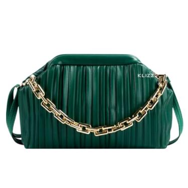 Imagem de Bolsa Feminina KLIZZ Stella Clutch Couro Corrente Dourada Luxo - Verde escuro