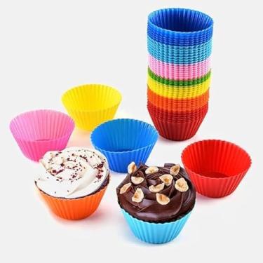 Imagem de Kit 12 Formas Silicone Mini Cupcake Bolo Muffin Assadeira Airfryer