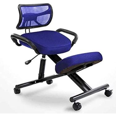 Imagem de Cadeira ergonômica ajoelhada com apoio traseiro, banco ajustável para casa e escritório, azul