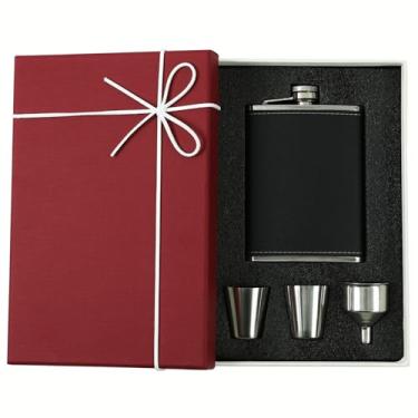 Imagem de Conjunto de presente de garrafa de quadril. Jarro de 227 g para homens e mulheres. 2 xícaras e um conjunto de funil. (vermelho)