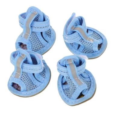 Imagem de Sosoport 4 Pcs sapatos de cachorro Calçados para cães Sapatos de verão para cães sandália de pata de cachorro protetor de pata ajustável azul tênis sandálias sandália de cachorro respirável