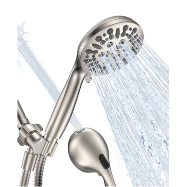 Imagem de JDO Cabeça de chuveiro portátil de alta pressão níquel escovado, cabeça de chuveiro potente de 9 modos com lavagem elétrica embutida, conjunto de chuveiro removível com mangueira de aço inoxidável de 180 cm e suporte de chuveiro