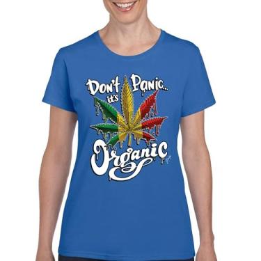 Imagem de Camiseta feminina Don't Panic It's Organic 420 Weed Pot Leaf Smoking Marijuana Legalize Cannabis Stoner Pothead, Azul, M