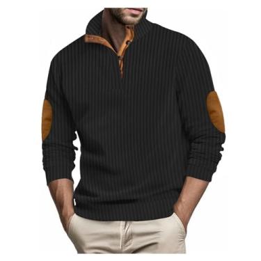 Imagem de Camisa polo masculina com estampa listrada combinando com cores e gola larga e mangas compridas, Preto, M