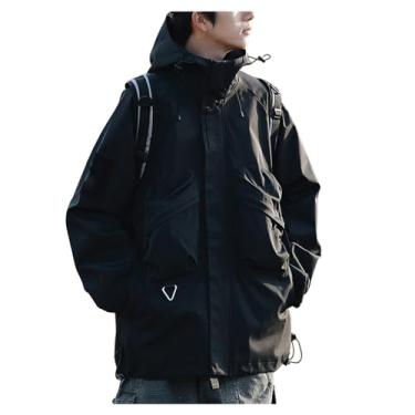 Imagem de Jaqueta masculina leve, corta-vento, ajuste solto, capa de chuva, casaco de ciclismo com capuz ajustável, Preto, 4G