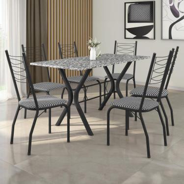 Imagem de Mesa de Jantar Retangular Fabone Miami com 6 Cadeiras Estofadas
