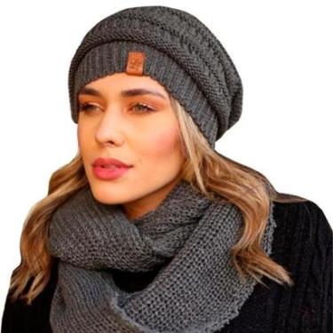 Imagem de Touca feminina masculina lã e cachecol gola tricot frio kit-Unissex