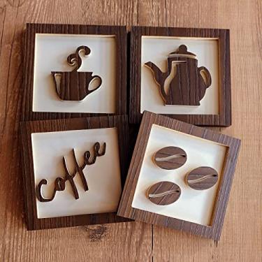 Imagem de Kit 4 Quadros Decorativos Cantinho Do Café 3D Marrom