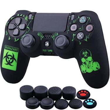 Imagem de YoRHa Capa de silicone esculpida a laser para Sony PS4/slim/Pro Dualshock 4 Controller x 1(BH) com alças de polegar x 10