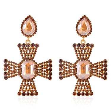 Imagem de Brincos de pressão de cristal de strass grande gota / clipe cruz brincos para mulheres adolescentes meninas hipoalergênicas brincos pendentes pendentes para casamento noiva festa formal presentes de dia das mães, Metal, Sem pedra preciosa