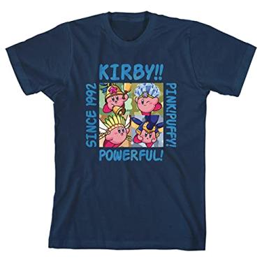 Imagem de Camiseta azul juvenil com quatro personagens Kirby Anime, Multicolorido, XG