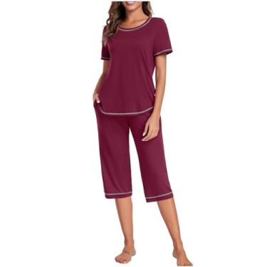 Imagem de Conjunto de pijama feminino, 2 peças, 2024, P-034 Vermelho, M