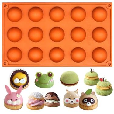 Imagem de FUNSHOWCASE Forma de silicone semi-esférica pequena de 15 cavidades, meia cúpula, forma de chocolate, bolo de chá